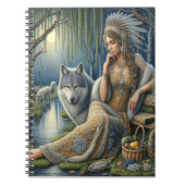 神秘的な森の中の月に照らされた魅力溢れる街 ノートブック (正面)
