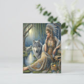 神秘的な森の中の月に照らされた魅力溢れる街 ポストカード (スタンド正面)