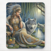 神秘的な森の中の月に照らされた魅力溢れる街 マウスパッド (正面)