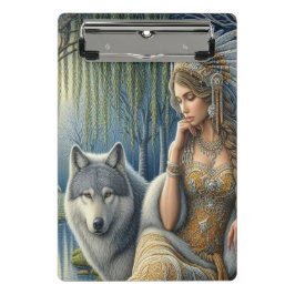 神秘的な森の中の月に照らされた魅力溢れる街 ミニクリップボード