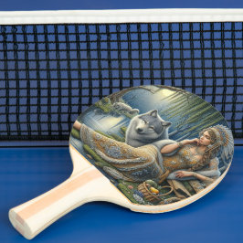 神秘的な森の中の月に照らされた魅力溢れる街 卓球ラケット