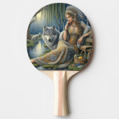 神秘的な森の中の月に照らされた魅力溢れる街 卓球ラケット (正面)