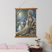 神秘的な森の中の月に照らされた魅力溢れる街 吊り下げ型タペストリー (寝室)