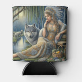 神秘的な森の中の月に照らされた魅力溢れる街 缶クーラー (正面)