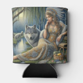 神秘的な森の中の月に照らされた魅力溢れる街 缶クーラー (裏面)