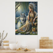 神秘的な森の中の月光の魅惑24x36 ポスター (キッチン)