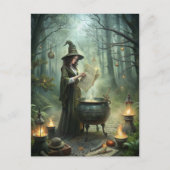 神秘的な森の儀式の中の若い魔女 ポストカード (正面)