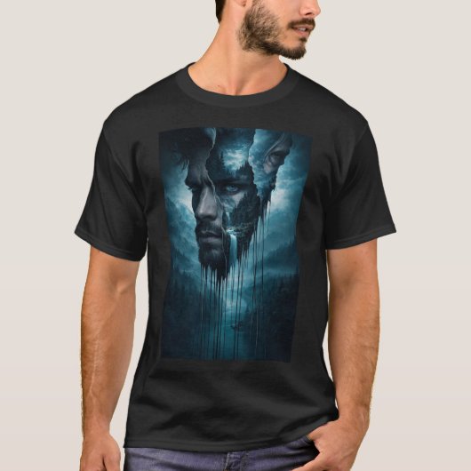 神秘的な森の奥深く ― 超現実的な男性の肖像 Tシャツ (正面)