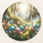 神秘的な森の妖精 魔法の春の卵 ラウンドペーパーコースター (正面)