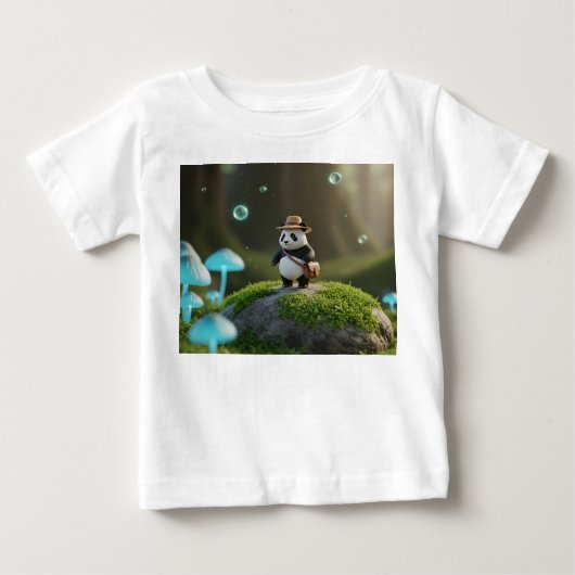 神秘的な森の小さな3Dパンダ探検家 ベビーTシャツ (正面)