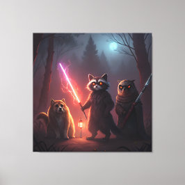 神秘的な森の戦闘動物アート キャンバスプリント