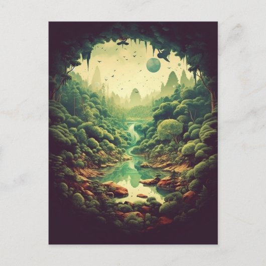 神秘的な森の洞窟 ポストカード (正面)