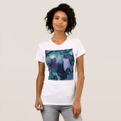 神秘的な森の猫アート　幻想的な夜の猫 Tシャツ (正面フル)
