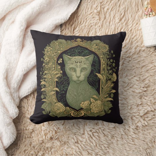 神秘的な森の猫 – ウッドランド クッション (ブランケット)