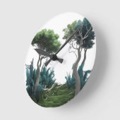 神秘的な森の道 – 自然インスパイア芸術的壁 ラウンド壁時計 (傾斜)