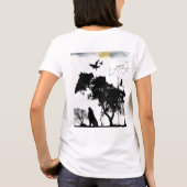 神秘的な森の野生動物のシルエット レトロな夕日 Tシャツ (裏面)