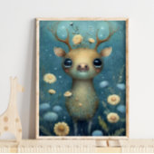 神秘的な森の鹿のウォールアート | フローラ子供部屋 ポスター