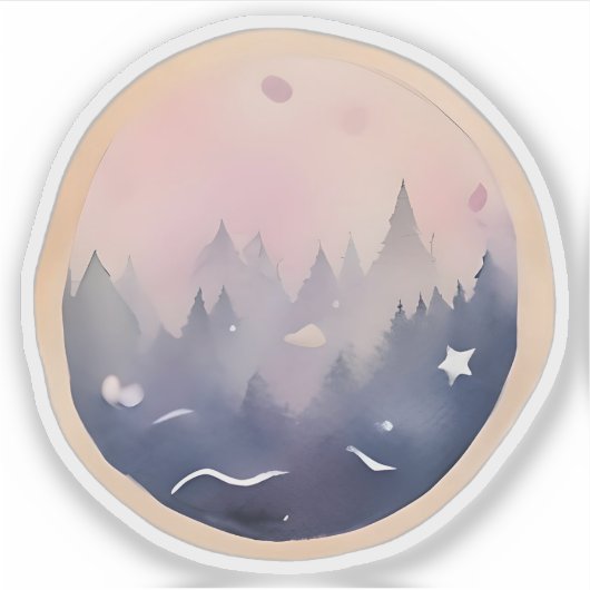 神秘的な森の黄昏 シール (正面)