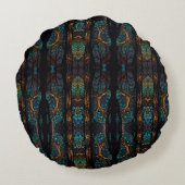 神秘的な森モザイクブルー&ブラックパターンクッション ラウンドクッション (裏面)