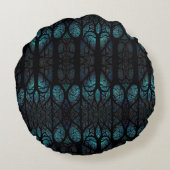 神秘的な森モザイクブルー&ブラックパターン ラウンドクッション (裏面)