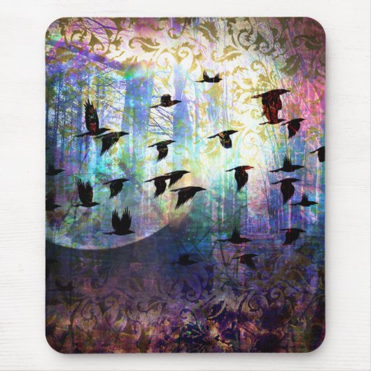 神秘的な森林およびワタリガラスの月のマウスパッド マウスパッド (正面)