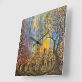 神秘的な森林時計 スクエア壁時計 (傾斜)