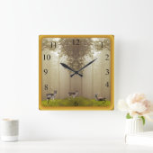 神秘的な森 スクエア壁時計 (ホーム)