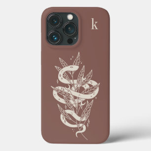神秘的な植物性ヘビイラストレーションモノグラム iPhone 13 PROケース