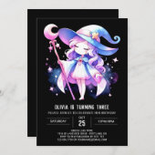 神秘的な楽しい魔法使いの誕生日 招待状 (正面/裏面)