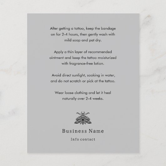 神秘的な死の蛾タトゥーアフターケアの指示 チラシ (裏面)