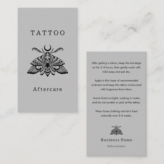 神秘的な死の蛾タトゥーアフターケアの指示 名刺 (正面/裏面)