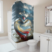 神秘的な水のハートと夕焼けの反射 シャワーカーテン (インサイチュ)