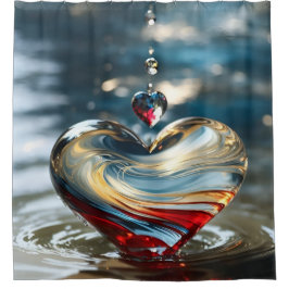 神秘的な水のハートと夕焼けの反射 シャワーカーテン