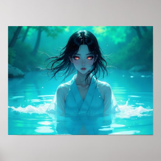 神秘的な水の精霊の森の湖 ポスター (正面)