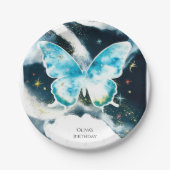 神秘的な水の色の蝶誕生日 ペーパープレート (正面)