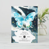 神秘的な水の色の蝶誕生日 招待状 (スタンド正面)