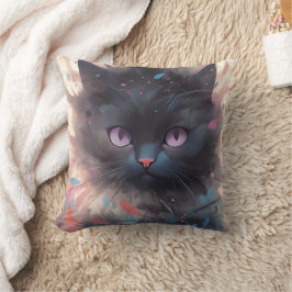 神秘的な水の色ブラックキャット |かわいい猫 クッション