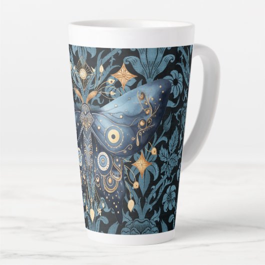 神秘的な水の色ブルーと金ゴールドナイトモス カフェラテマグ (右アングル)