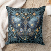 神秘的な水の色ブルーと金ゴールドナイトモス クッション (ブランケット)