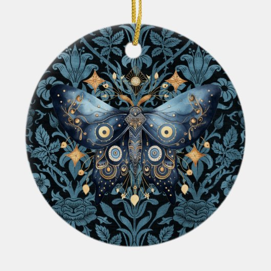 神秘的な水の色ブルーと金ゴールドナイトモス セラミックオーナメント (正面)