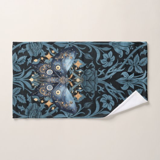 神秘的な水の色ブルーと金ゴールドナイトモス バスタオルセット (ハンドタオル)