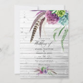 神秘的な水の色ボヘミアン結婚ズの多肉類 招待状 (正面)