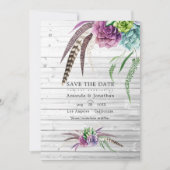 神秘的な水彩の多肉植物 ボヘミアンの結婚式 セーブザデート (正面)