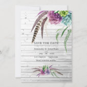 神秘的な水彩の多肉植物 ボヘミアンスタイルのウェディング セーブザデート (正面)