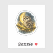 神秘的な水彩フクロウと三日月の天体 シール (シート)