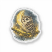 神秘的な水彩フクロウと三日月の天体 シール (正面)