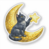 神秘的な水彩画の黒猫と月 ノートパソコン シール (正面)