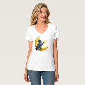 神秘的な水彩画の黒猫と金の三日月 Tシャツ (正面フル)
