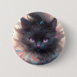 神秘的な水彩画の黒猫 | かわいい猫 缶バッジ