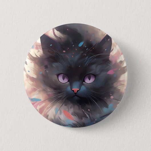 神秘的な水彩画の黒猫 | かわいい猫 缶バッジ (正面)